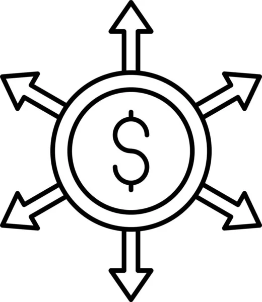 アウトラインスタイルのコイン通貨ドルアイコン — ストックベクタ