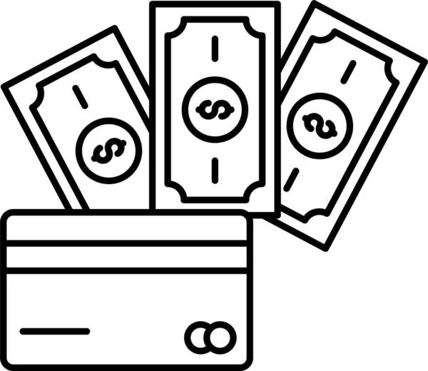 Dinero Efectivo Monedero Icono Estilo Esquema — Vector de stock