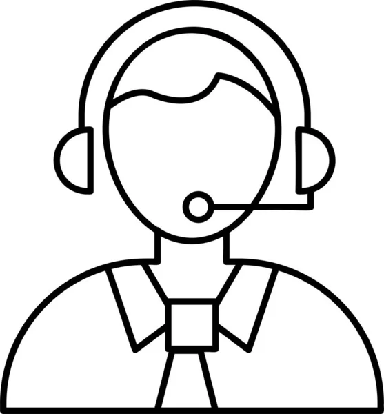员工耳机帮助图标在轮廓风格 — 图库矢量图片