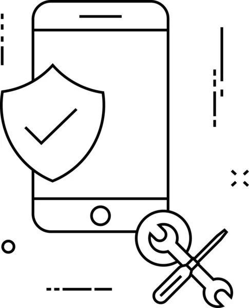 Icône Sécurisée Protection Mobile Dans Style Contour — Image vectorielle