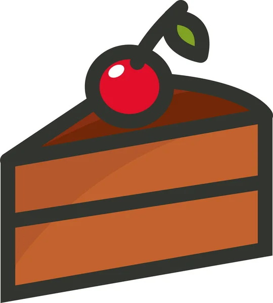 Gâteau Cerise Gâteau Tranche Icône Dessert Dans Style Contour Rempli — Image vectorielle