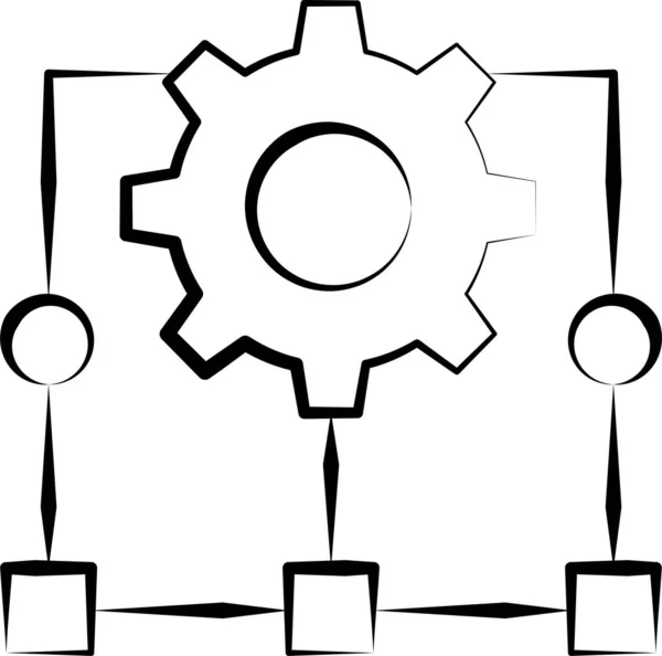 Tandwiel Vergrootglas Optimalisatie Pictogram Handgetekende Stijl — Stockvector