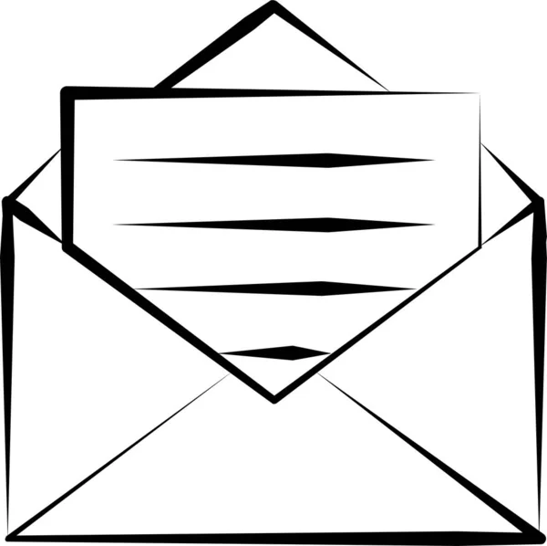 Email Mail Icône Ouverte Dans Style Dessiné Main — Image vectorielle