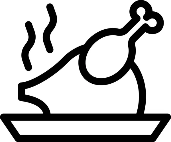 Poulet Nourriture Frit Icône Poulet Dans Style Contour — Image vectorielle