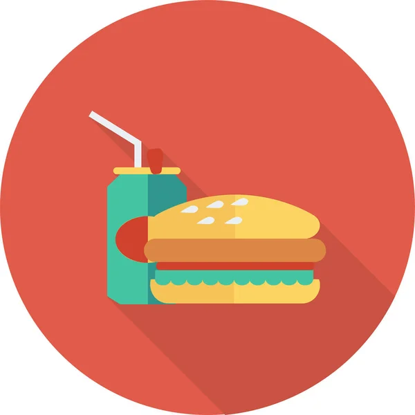 Uzun Gölgeli Hamburger Kola Ikonu — Stok Vektör