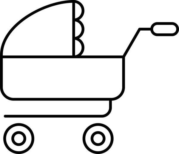 Vagn Vagn Barnvagn Ikon Kontur Stil — Stock vektor