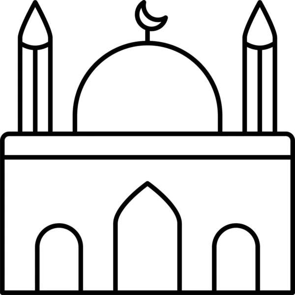 Construcción Mezquita Icono Musulmán Estilo Esquema — Vector de stock