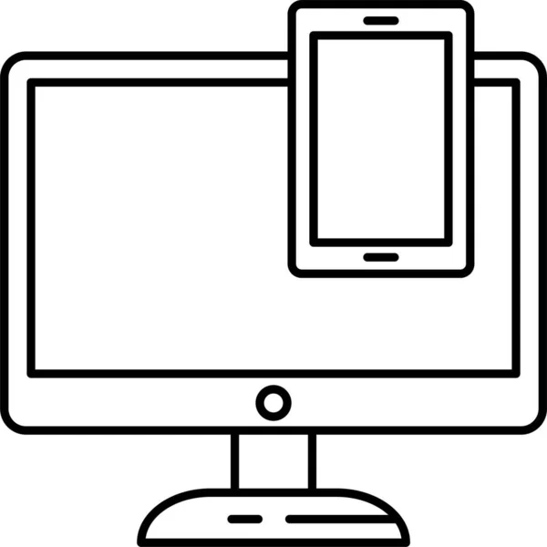 Périphérique Partage Fichiers Icône Lcd Dans Style Contour — Image vectorielle