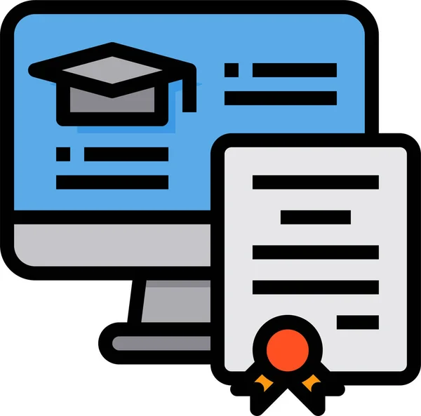 Ícone Grau Computador Certificado Categoria Educação Escola Aprendizagem — Vetor de Stock