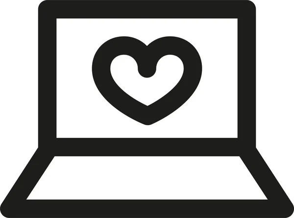 Herz Laptop Liebe Ikone Umriss Stil — Stockvektor