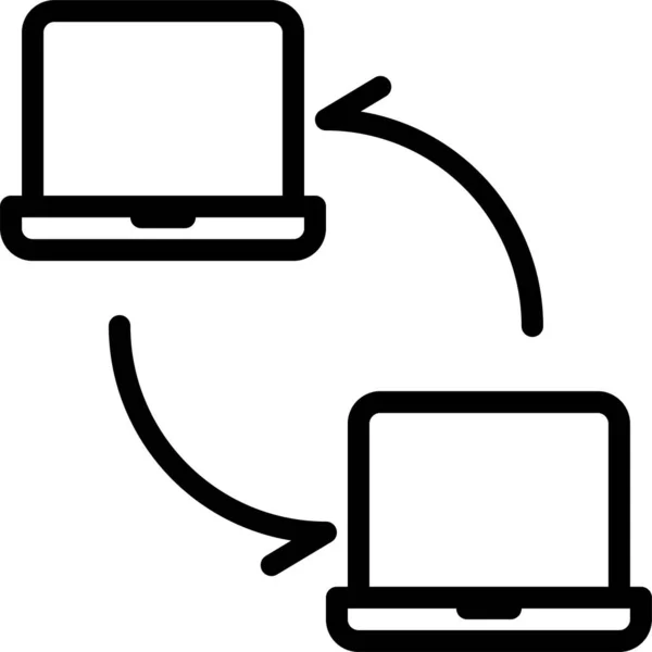 Icona Del Computer Portatile Scambio Dati Stile Contorno — Vettoriale Stock