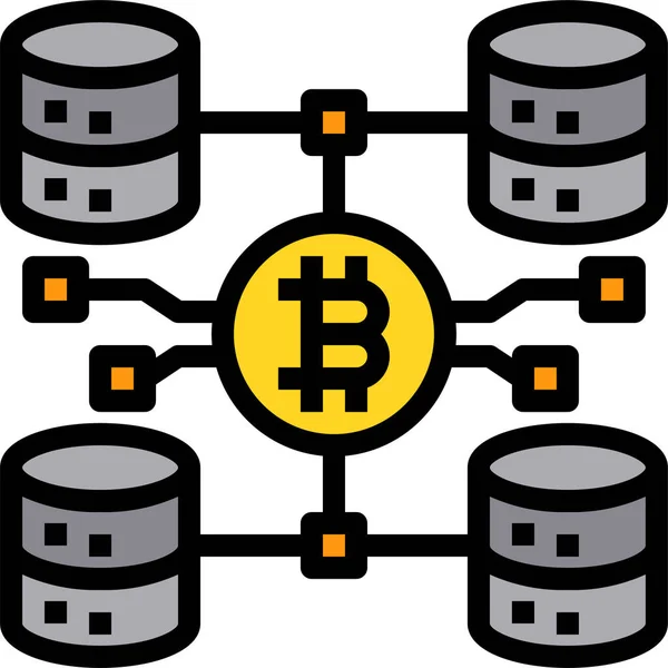 Big Data Bitcoin Pictogram Gevulde Outline Stijl — Stockvector