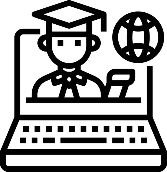 Educación Global Portátil Icono Estilo Esquema — Vector de stock