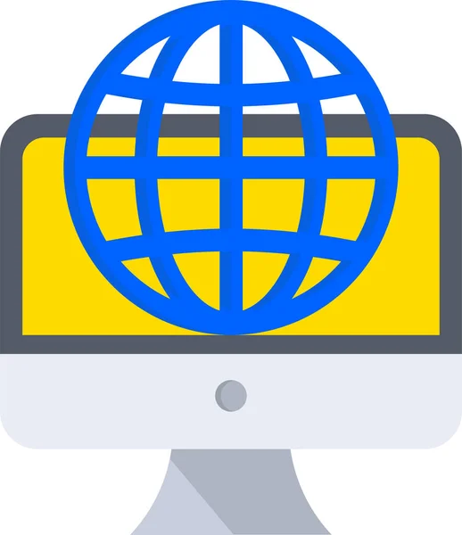 Globální Ikona Počítačového Internetu Plochém Stylu — Stockový vektor