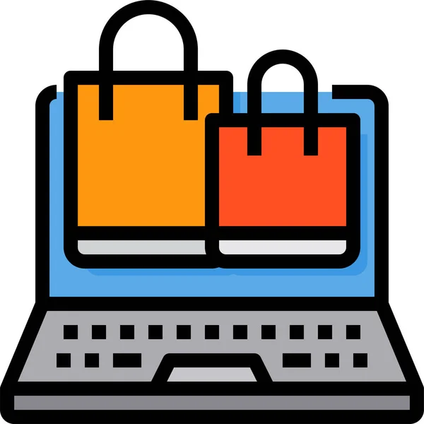Icona Del Computer Portatile Della Borsa Nella Categoria Shopping Ecommerce — Vettoriale Stock