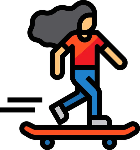 Skater Dívka Skateboard Ikona — Stockový vektor