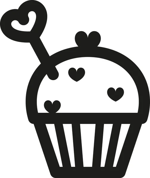 Cupcake Cadeau Hart Pictogram Omtrek Stijl — Stockvector