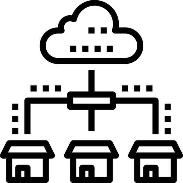 云数据库家庭图标的轮廓风格 — 图库矢量图片