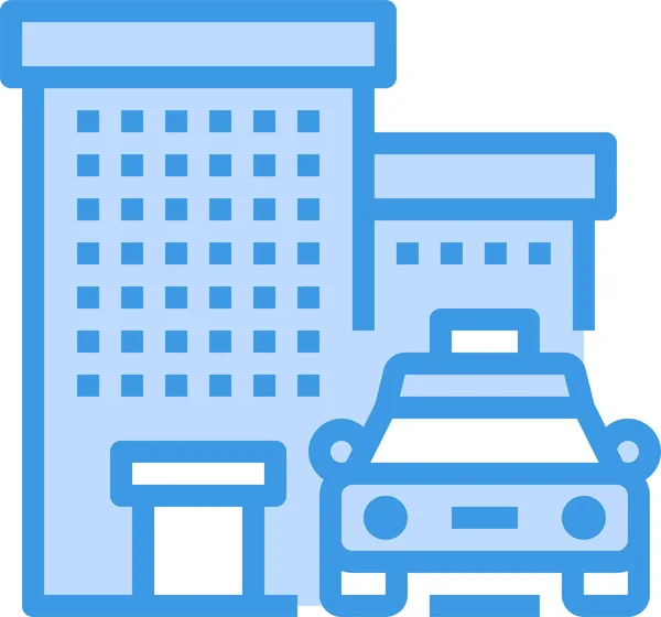 Κτίριο Πόλη Ταξί Εικονίδιο Οχήματα Τρόπους Μεταφοράς Κατηγορία — Διανυσματικό Αρχείο