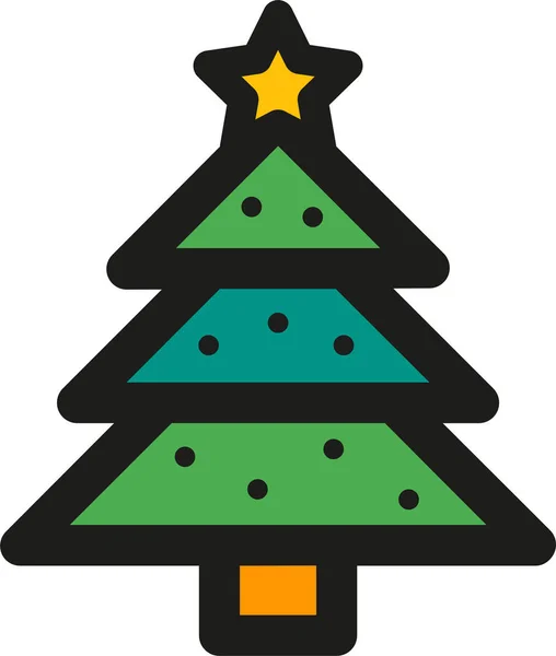 Χριστουγεννιάτικο Δέντρο Γιορτή Εικονίδιο Στυλ Γεμάτο Περίγραμμα — Διανυσματικό Αρχείο