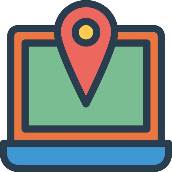 Icône Carte Localisation Ordinateur Portable Dans Style Contour Rempli — Image vectorielle