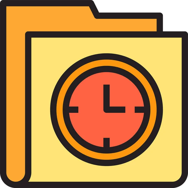 Clock Folder Time Icon Filled Outline Style — Stock Vector