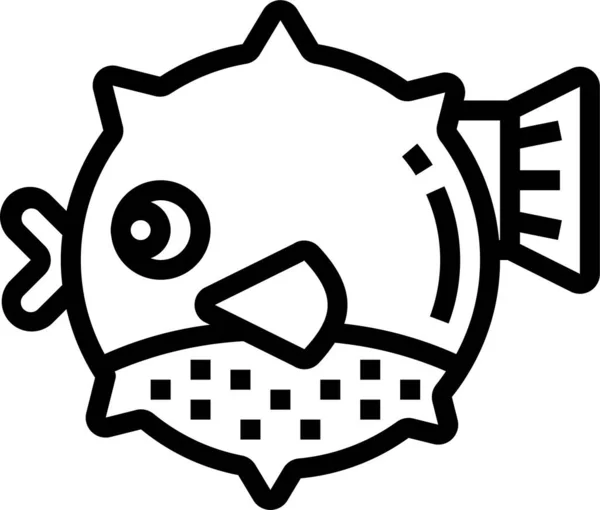 Ícone Peixe Animal Blowfish Estilo Esboço — Vetor de Stock