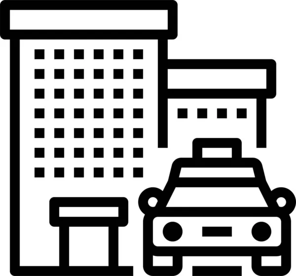 Edificio Ciudad Icono Taxi Vehículos Modos Categoría Transporte — Vector de stock