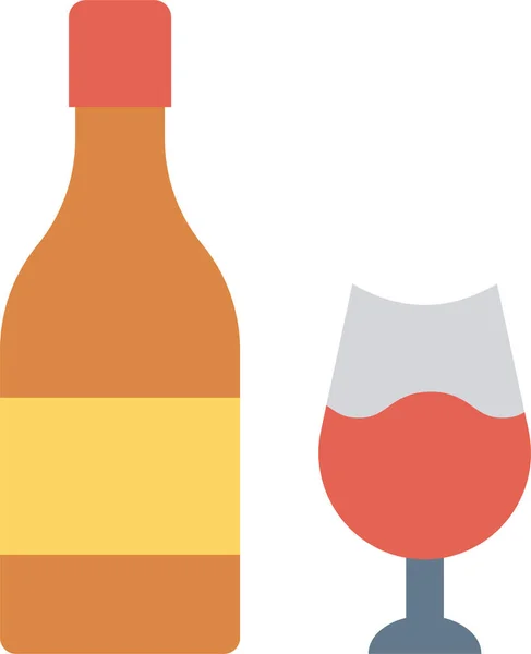 Fles Champagne Glas Pictogram Platte Stijl — Stockvector