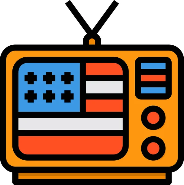 Televisión América Icono Estilo Contorno Lleno — Vector de stock