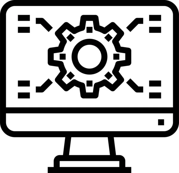 Εργοστάσιο Ηλεκτρονικών Υπολογιστών Εικονίδιο Στυλ Περίγραμμα — Διανυσματικό Αρχείο