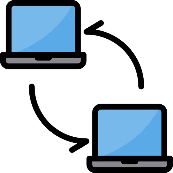 Icône Ordinateur Portable Échange Données Dans Style Contour Rempli — Image vectorielle