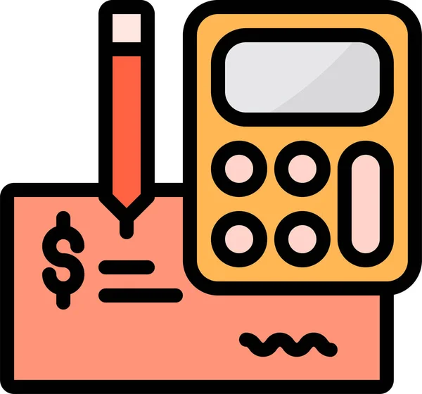 Zakelijke Rekenmachine Cheque Pictogram Gevulde Outline Stijl — Stockvector