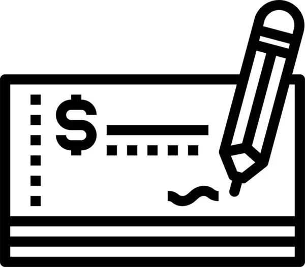 商业支票财务图标的轮廓风格 — 图库矢量图片
