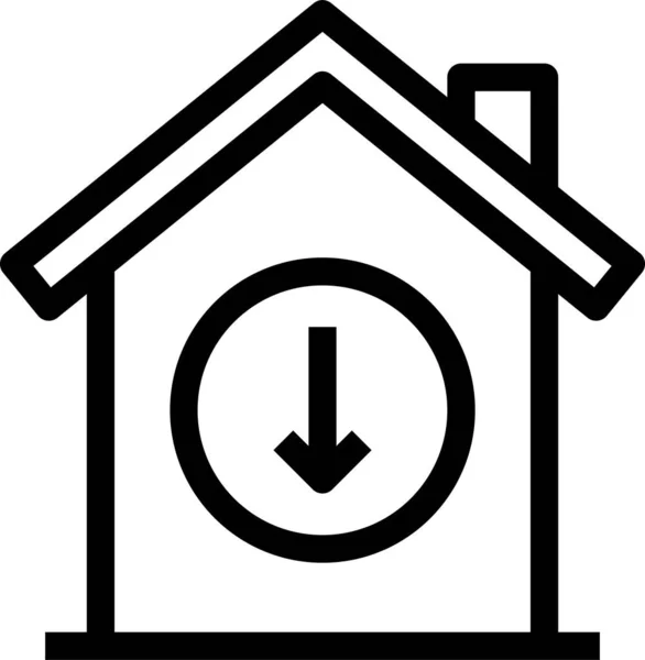 Naar Beneden Woning Pictogram Omtrek Stijl — Stockvector