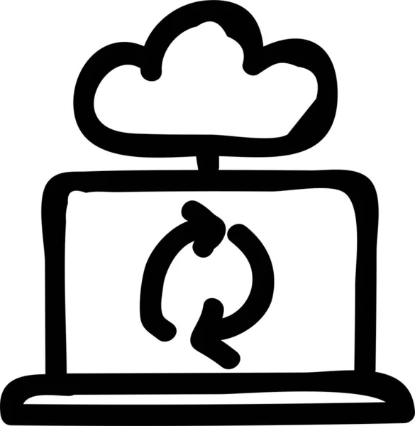 Chmura Laptop Odświeżyć Ikonę Stylu Ręcznie Rysowane — Wektor stockowy
