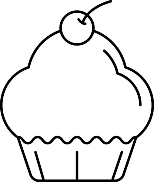 Pastel Muffin Cereza Icono Estilo Esquema — Vector de stock