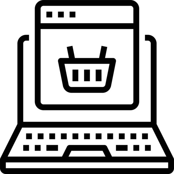 買い物 電子商取引カテゴリのバスケットノートパソコンのオンラインアイコン — ストックベクタ