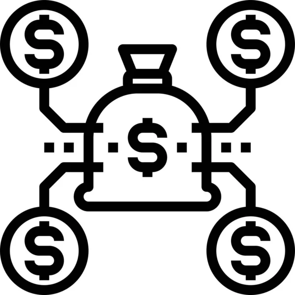 Tas Geld Geld Pictogram Omtrek Stijl — Stockvector