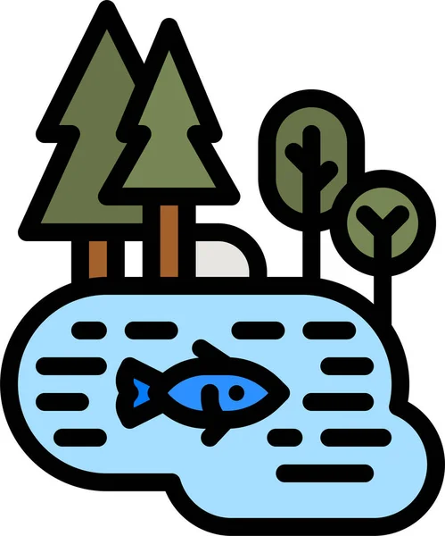 Estanque Lago Laguna Icono Estilo Contorno Lleno — Vector de stock