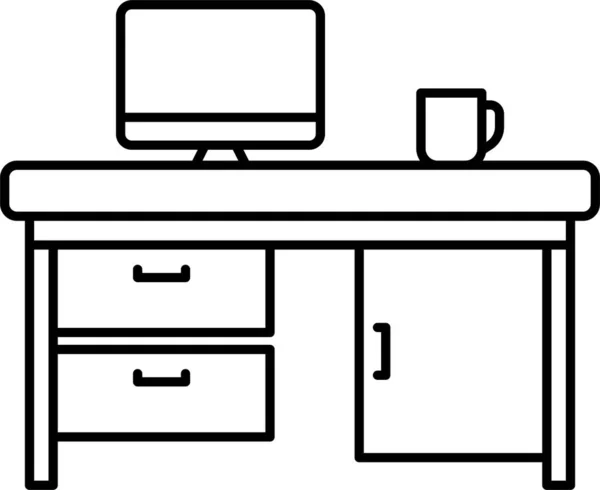 Mesa Escritorio Icono Interior Estilo Esquema — Vector de stock