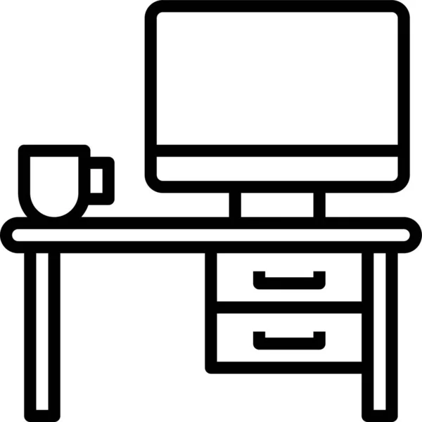 Computer Table Mug Icon Outline Style — Stock Vector