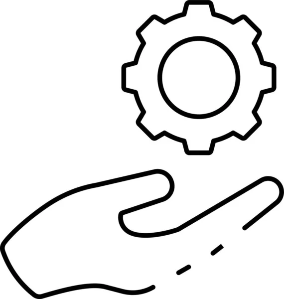 Zahnrad Hand Symbol Umriss Stil — Stockvektor
