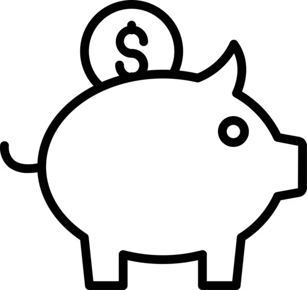 Piggy Bank Dollar Pictogram Omtrek Stijl — Stockvector
