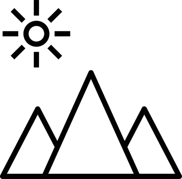 Montagne Collines Soleil Icône Dans Style Contour — Image vectorielle