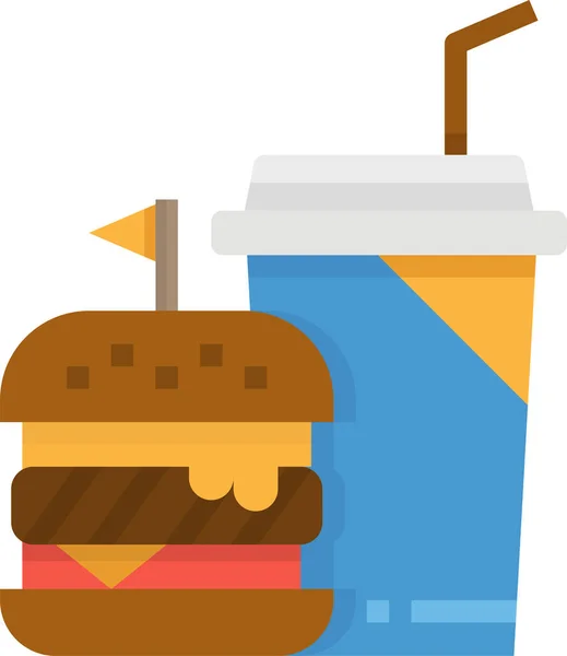 Burger Ποτό Fastfood Εικονίδιο Επίπεδο Στυλ — Διανυσματικό Αρχείο