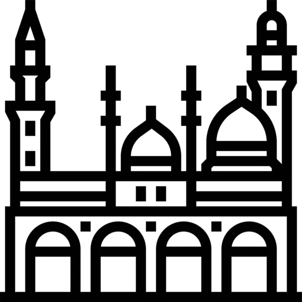 Masjid Nabawi Asia Ikon Kota Dalam Garis Besar Gaya - Stok Vektor
