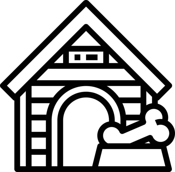 Chien Doghouse Maison Icône Dans Style Contour — Image vectorielle