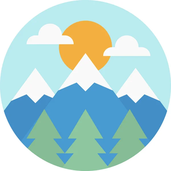 Bosque Paisaje Montaña Icono Estilo Plano — Vector de stock