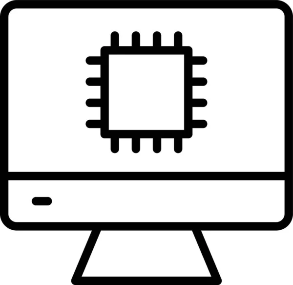 Icône Chipset Bureau Moniteur Dans Style Contour — Image vectorielle